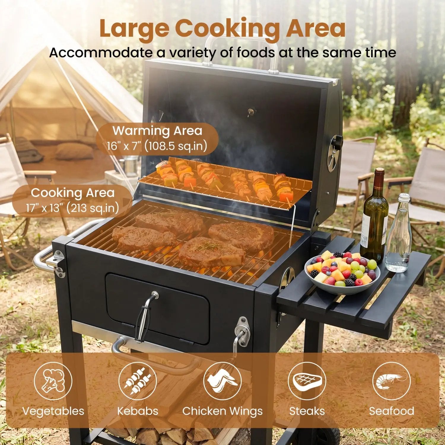 Charcoal Grill with Adjustable Tray and Wheels by DirectDeals
