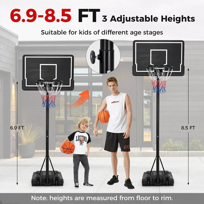 Portable Outdoor Basketball Hoop 6.9-8.5 FT Adjustable with Fillable Base Shatterproof PC Backboard by DirectDeals
