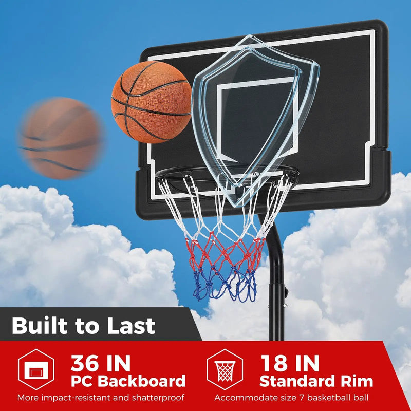 Portable Outdoor Basketball Hoop 6.9-8.5 FT Adjustable with Fillable Base Shatterproof PC Backboard by DirectDeals