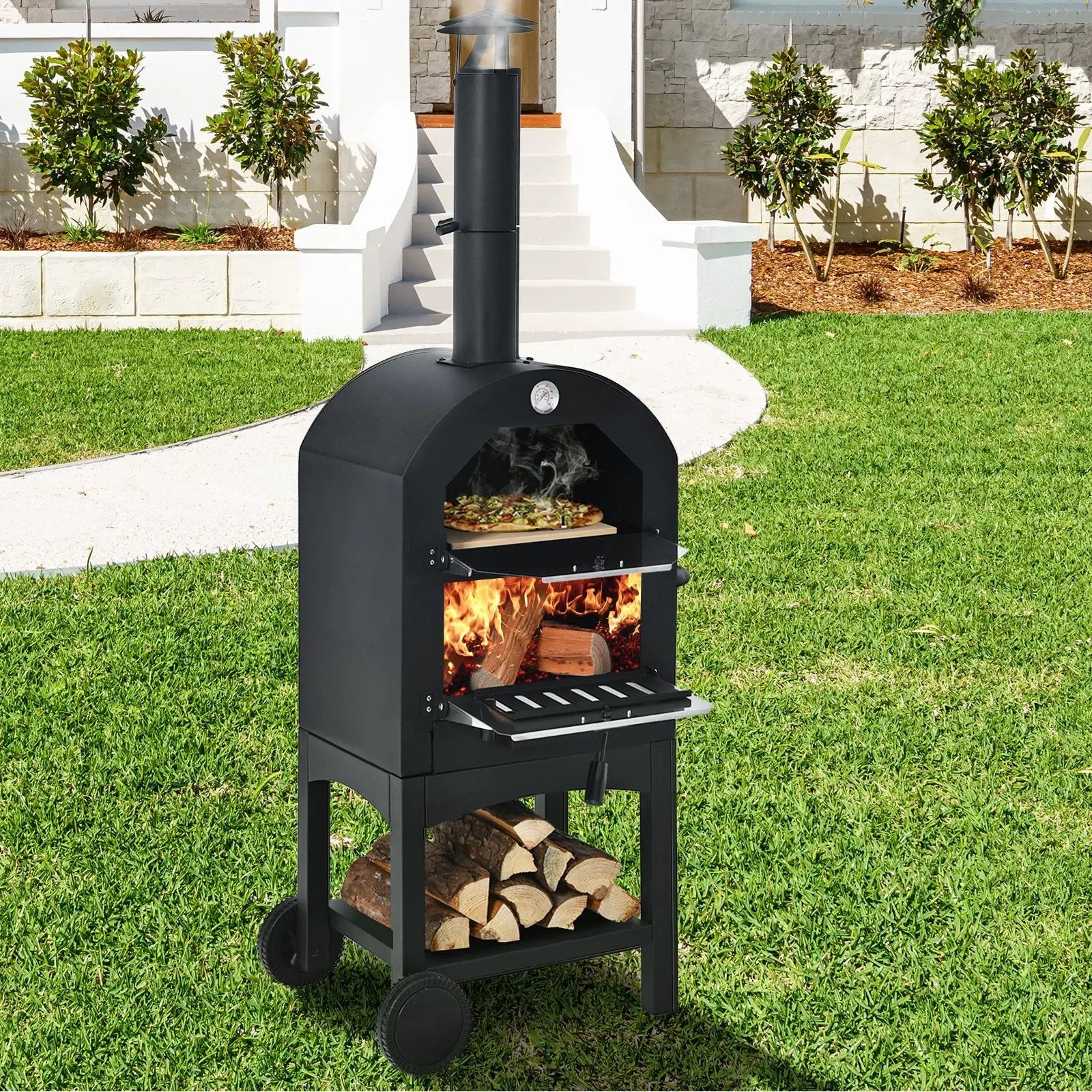 Portable Outdoor Pizza Oven with Stone & Waterproof Cover by DirectDeals