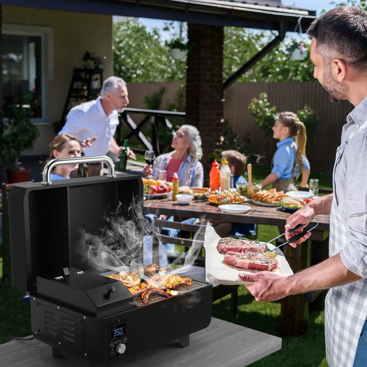 Outdoor Portable Tabletop Pellet Grill and Smoker with Digital Control System for BBQ by DirectDeals