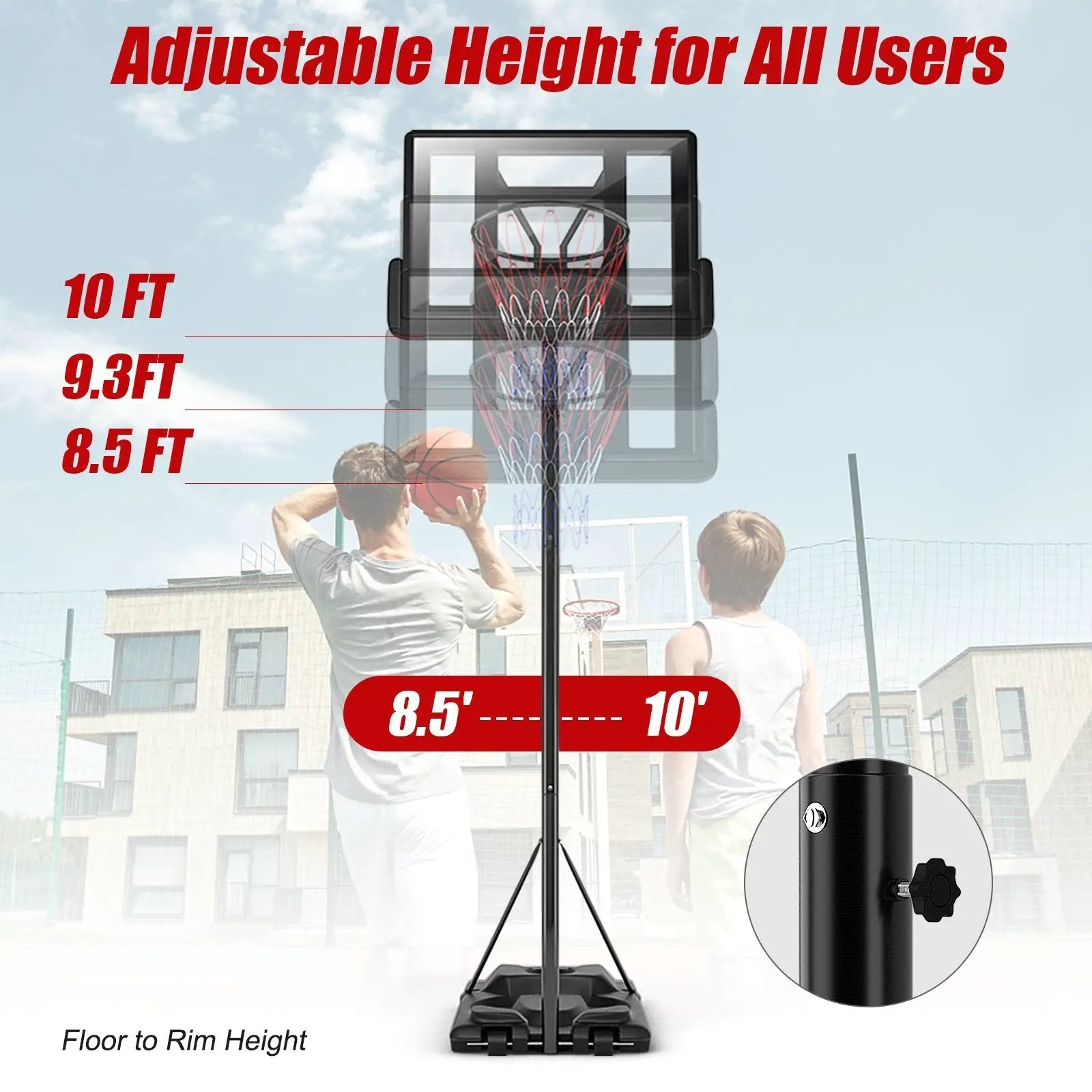 Height Adjustable Portable Shatterproof Backboard Basketball Hoop with 2 Nets by DirectDeals