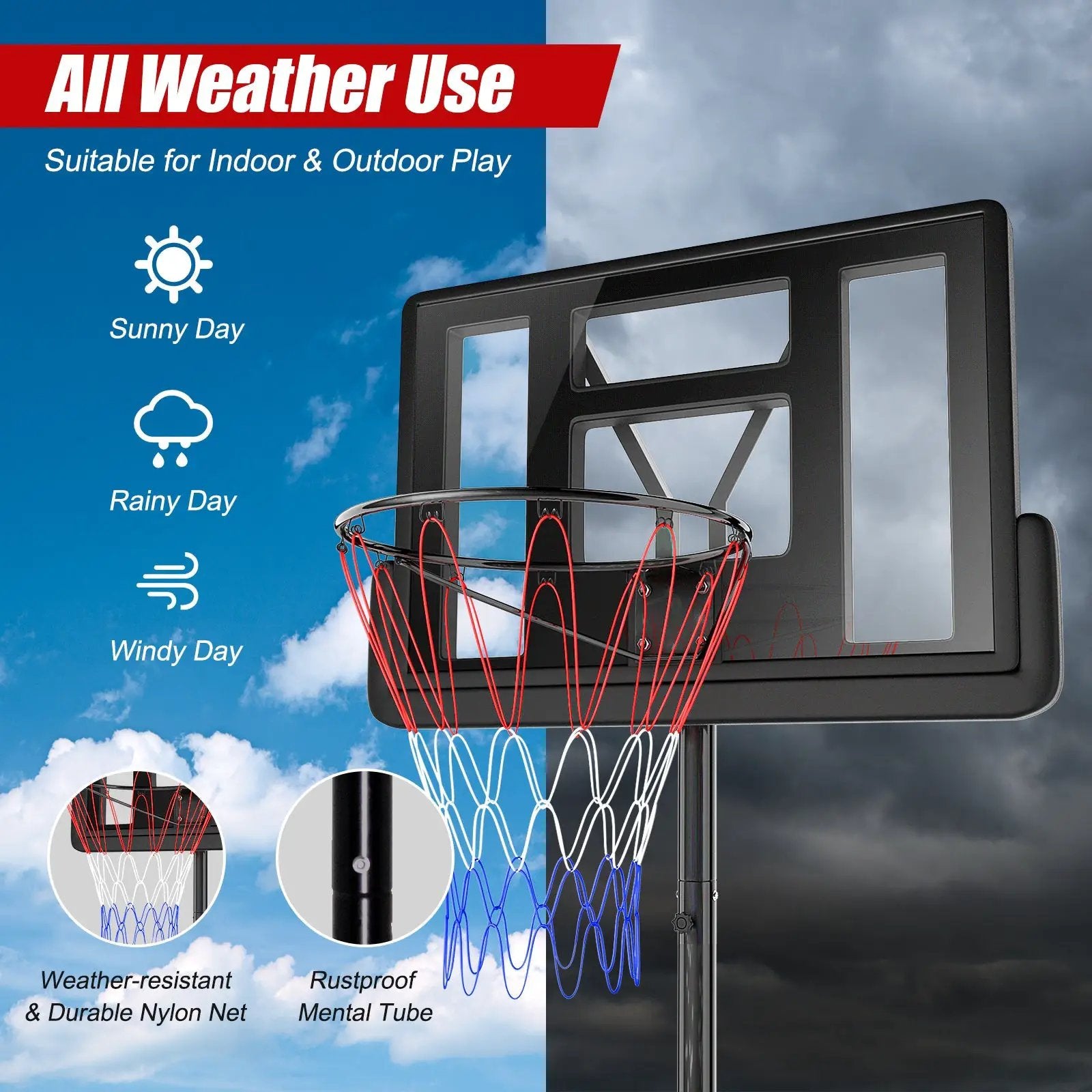 Height Adjustable Portable Shatterproof Backboard Basketball Hoop with 2 Nets by DirectDeals