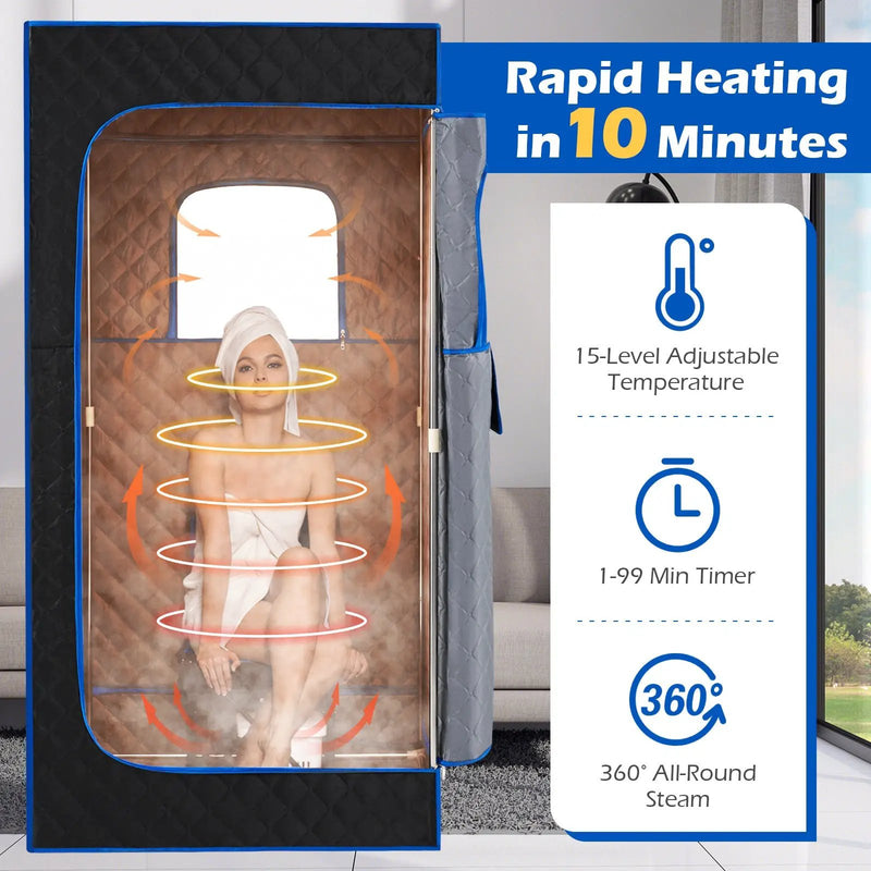 Portable Steam Sauna Box with 3L/1200W Fast-Heat Steamer and 15-Level Temperature by DirectDeals