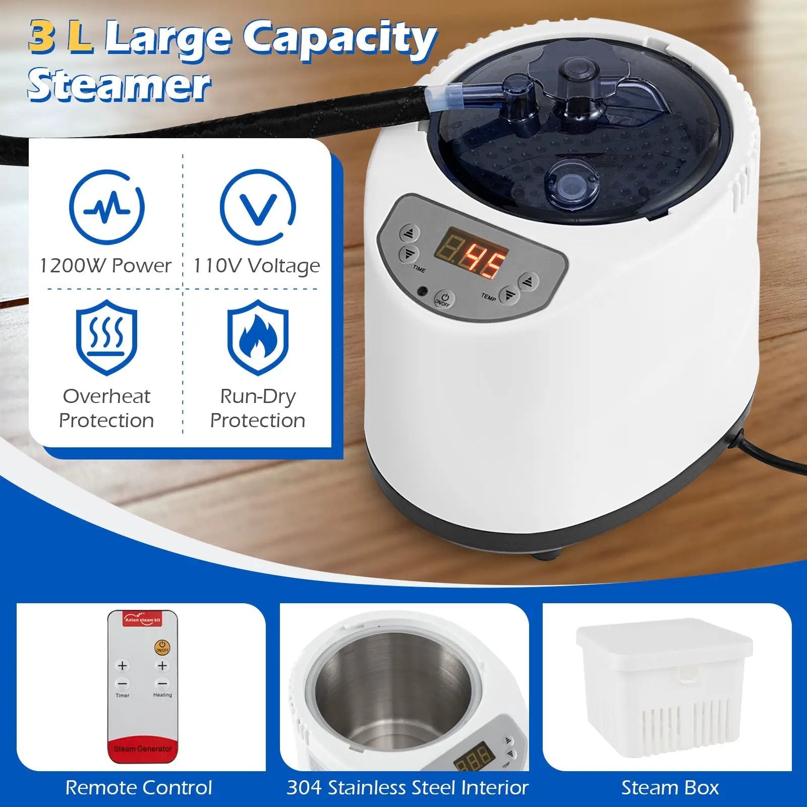 Portable Steam Sauna Box with 3L/1200W Fast-Heat Steamer and 15-Level Temperature by DirectDeals