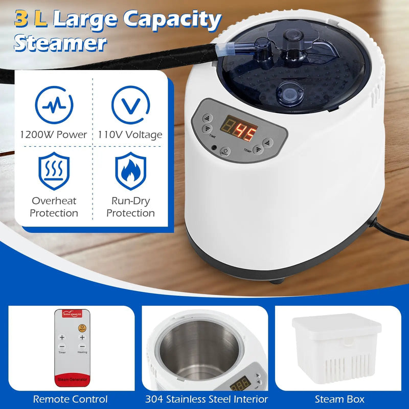 Portable Steam Sauna Box with 3L/1200W Fast-Heat Steamer and 15-Level Temperature by DirectDeals
