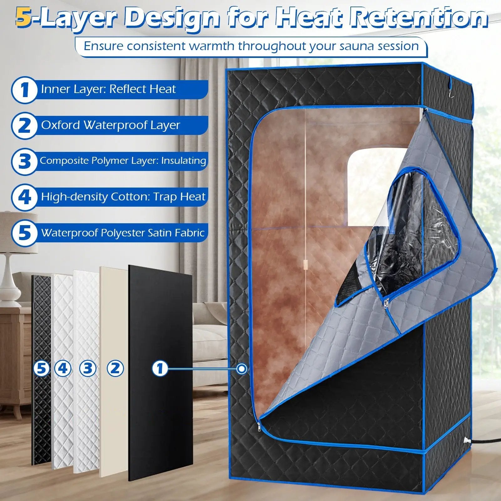 Portable Steam Sauna Box with 3L/1200W Fast-Heat Steamer and 15-Level Temperature by DirectDeals