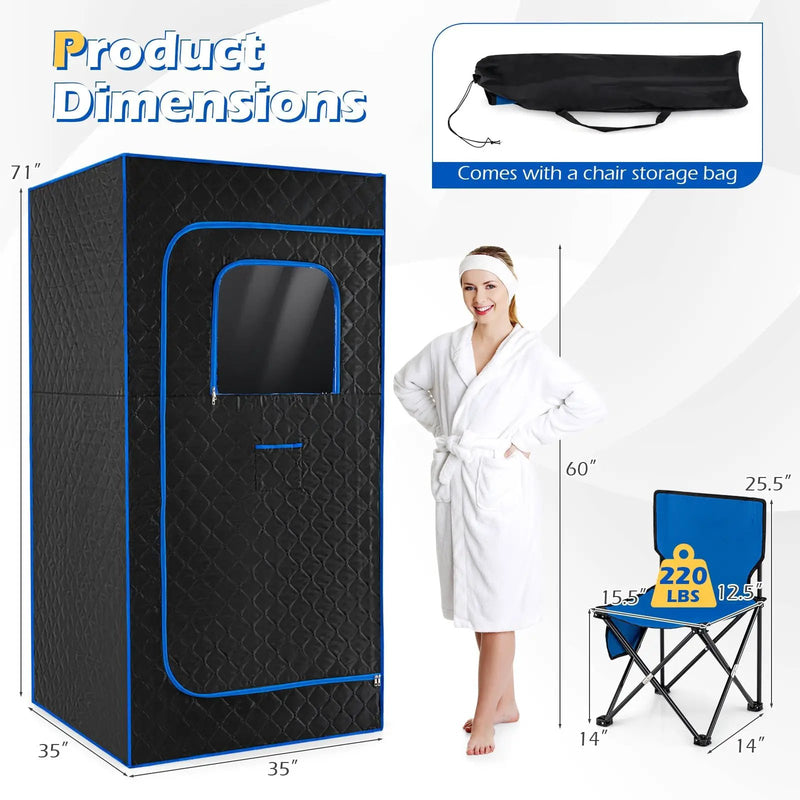 Portable Steam Sauna Box with 3L/1200W Fast-Heat Steamer and 15-Level Temperature by DirectDeals