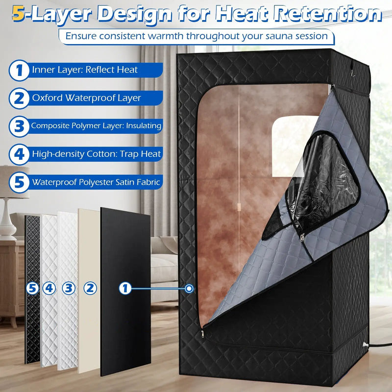 Portable Steam Sauna Box with 3L/1200W Fast-Heat Steamer and 15-Level Temperature by DirectDeals