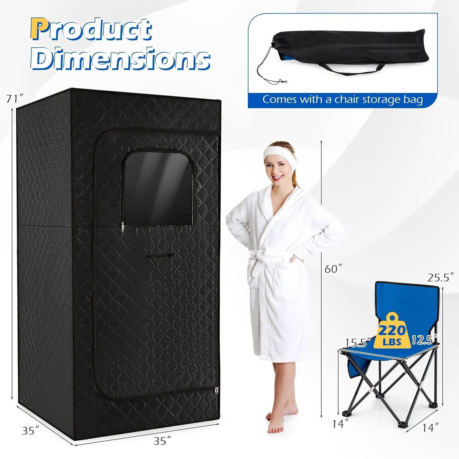 Portable Steam Sauna Box with 3L/1200W Fast-Heat Steamer and 15-Level Temperature by DirectDeals