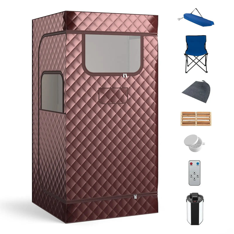 Portable Steam Sauna with 3L Steam Generator Remote Control Wood Foot Massager and Foldable Chair for Home by DirectDeals