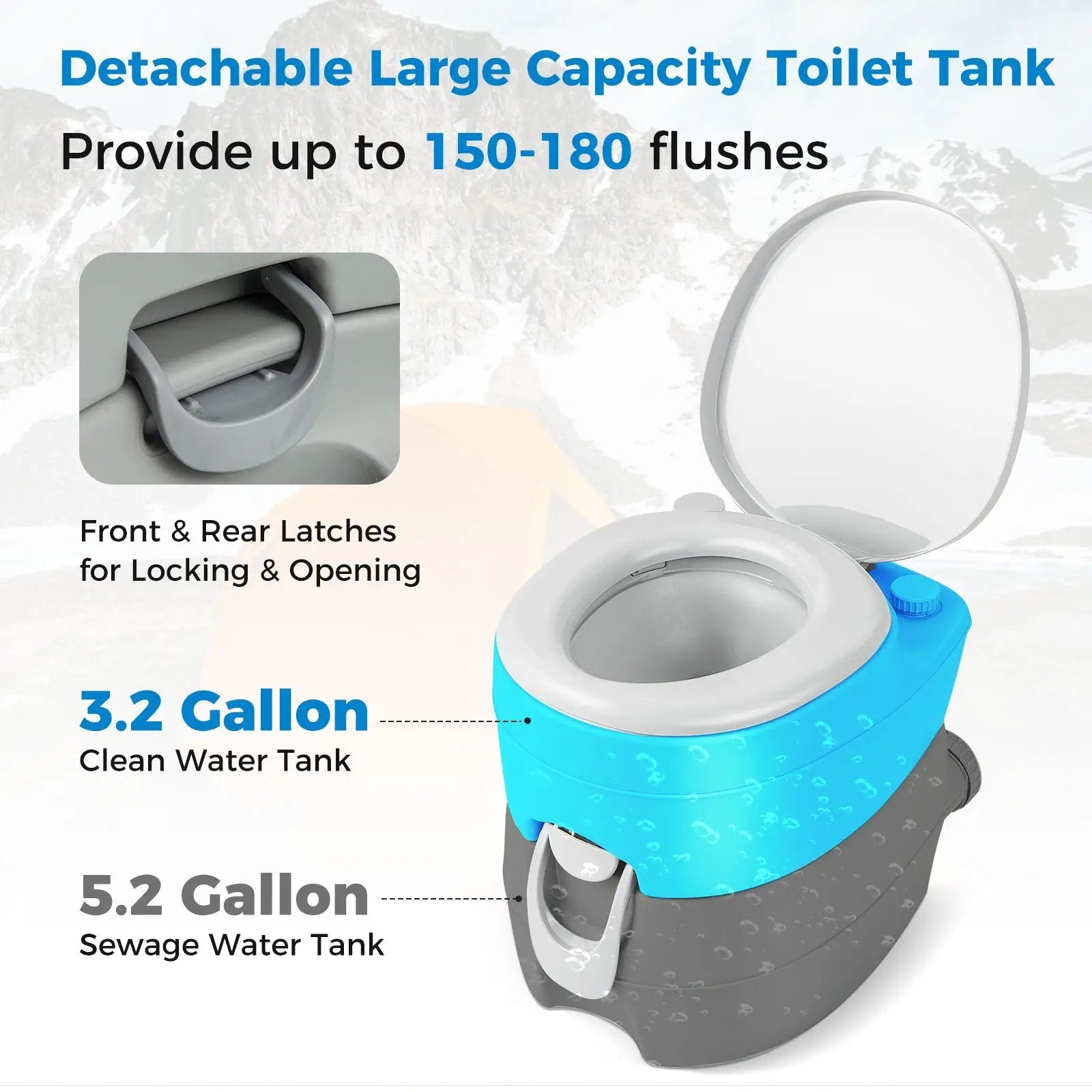 Portable Toilet Compact Indoor Outdoor Commode with 5.2 Gallon Detachable Waste Tank-Gray by DirectDeals