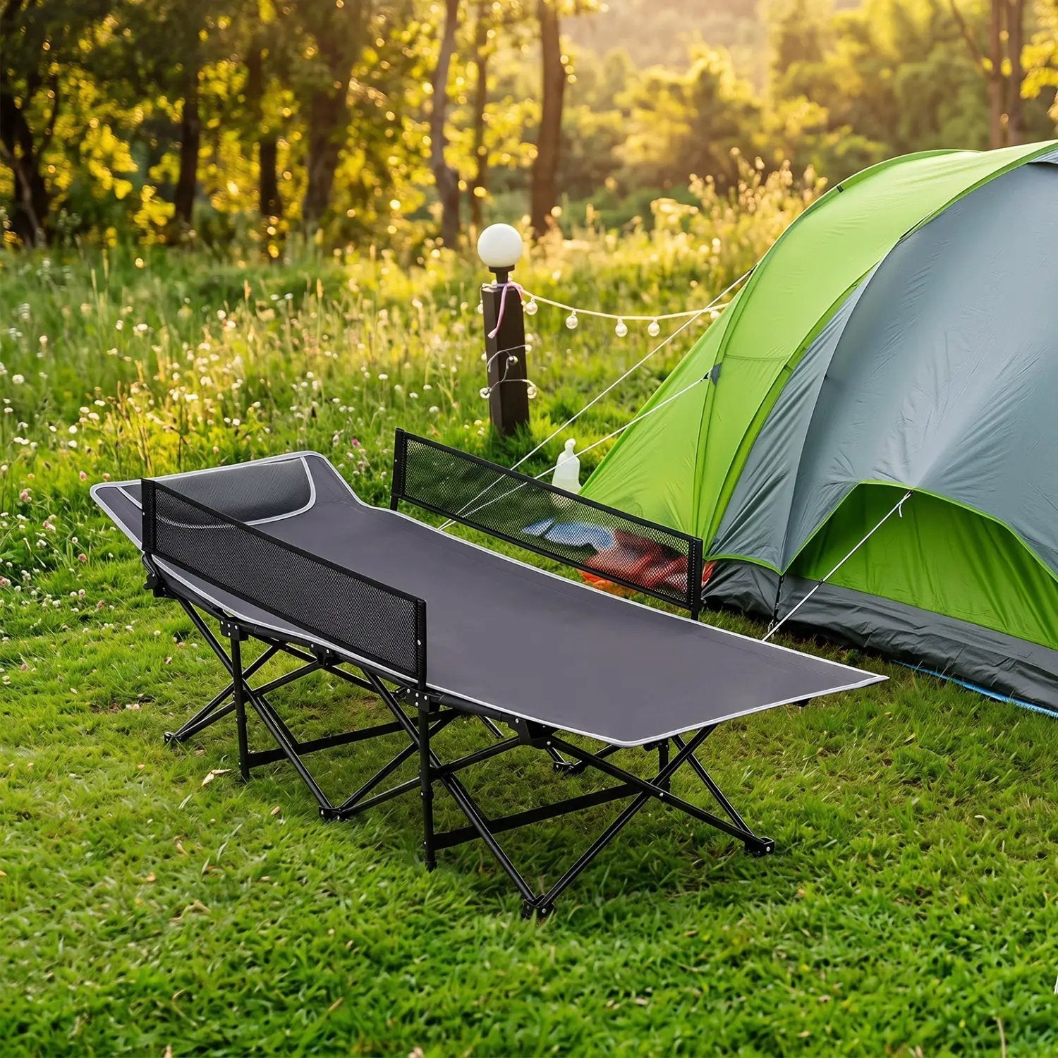 Portable Folding Camping Cot with Guardrail - 330 lbs Capacity by DirectDeals