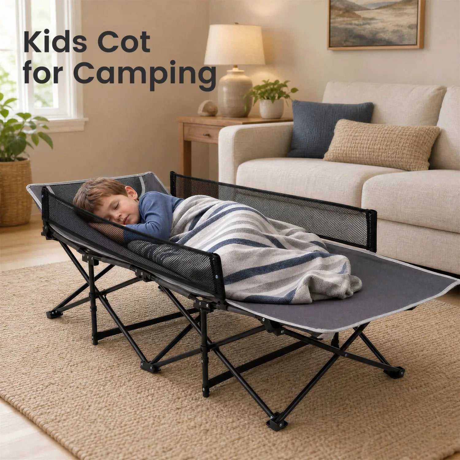 Portable Folding Camping Cot with Guardrail - 330 lbs Capacity by DirectDeals