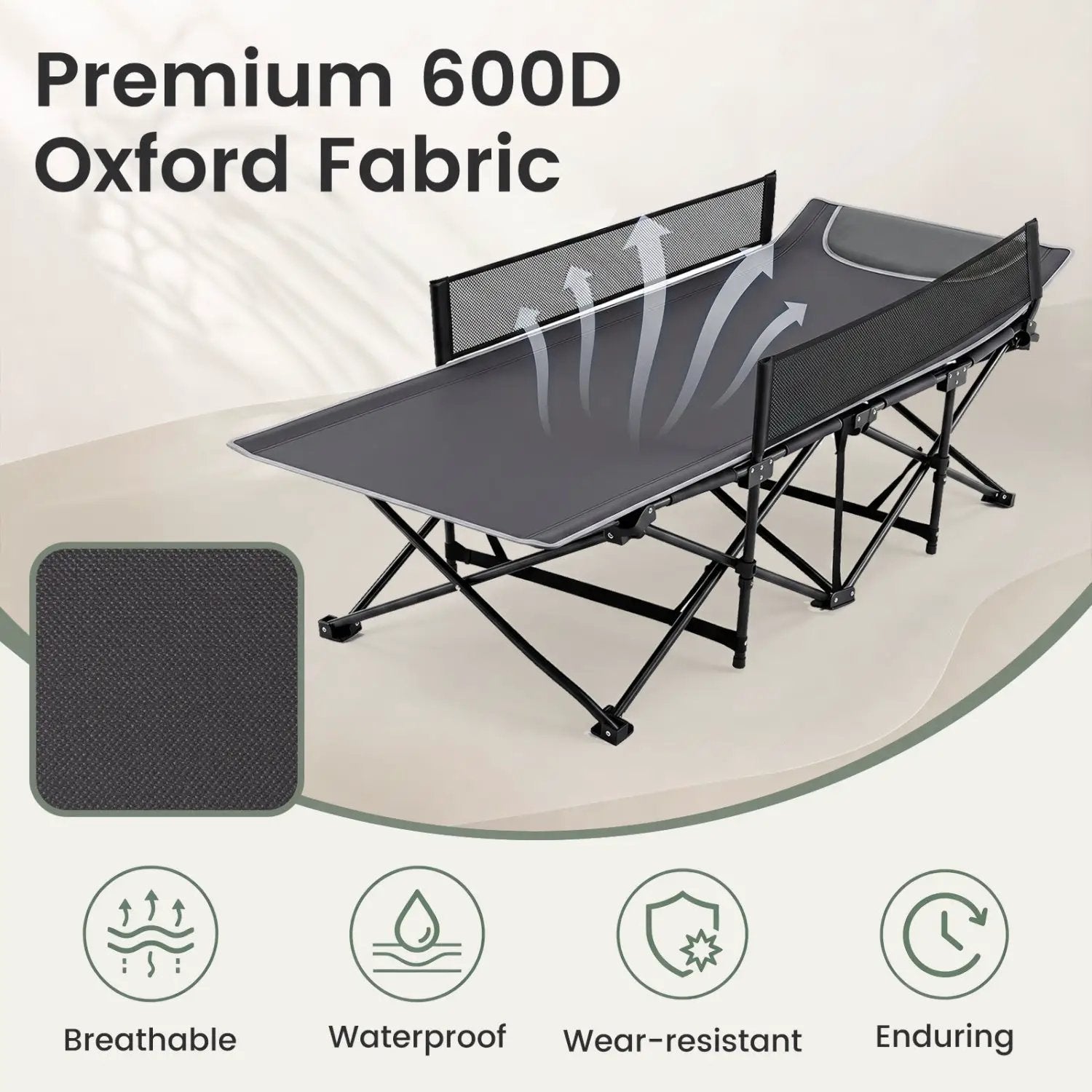 Portable Folding Camping Cot with Guardrail - 330 lbs Capacity by DirectDeals
