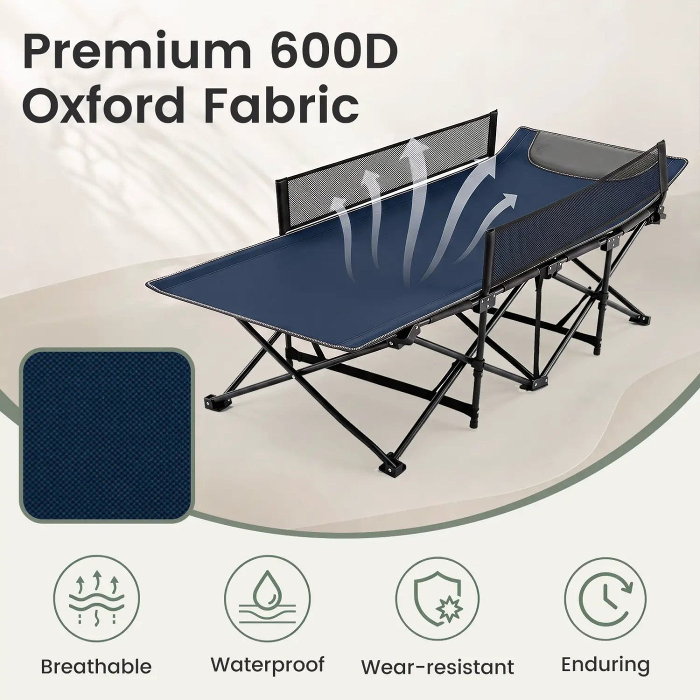 Portable Folding Camping Cot with Guardrail - 330 lbs Capacity by DirectDeals