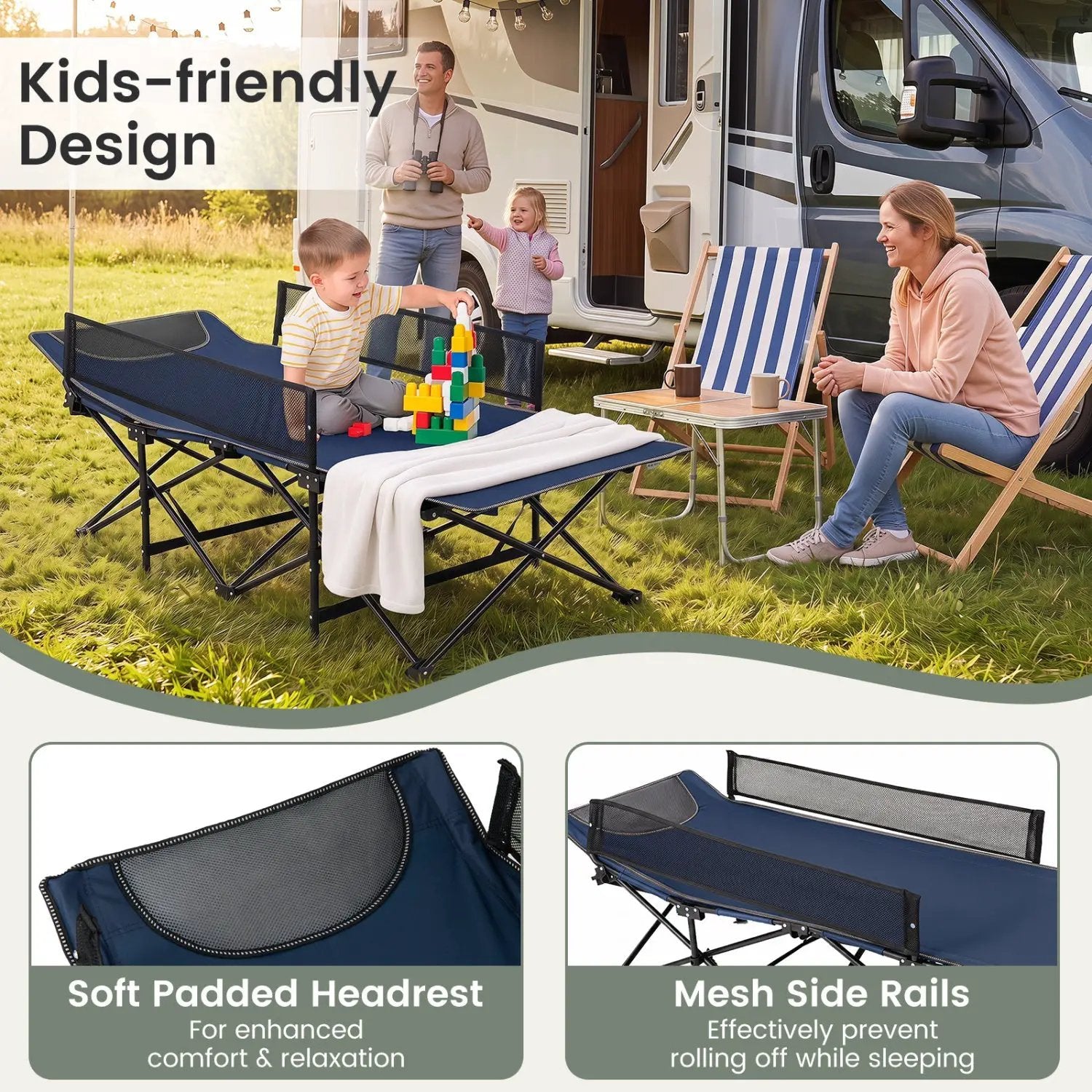 Portable Folding Camping Cot with Guardrail - 330 lbs Capacity by DirectDeals