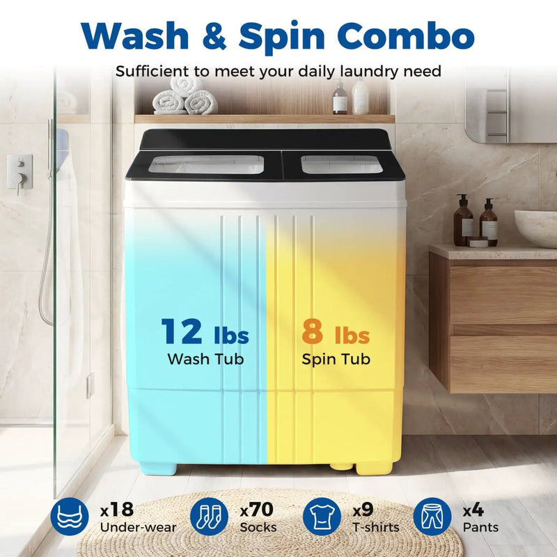 Portable Washing Machine with 12 LBS Washer and 8 LBS Spinner Combo for Apartments by DirectDeals