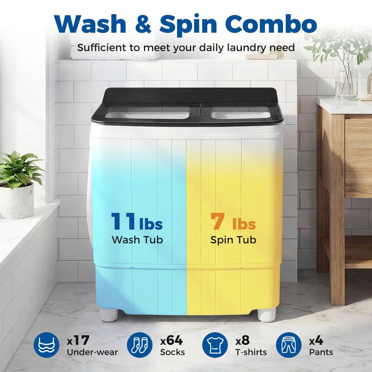Portable Washing Machine 18 lbs Mini Laundry Machine with 11 LBS Washer, photo 18 of 24