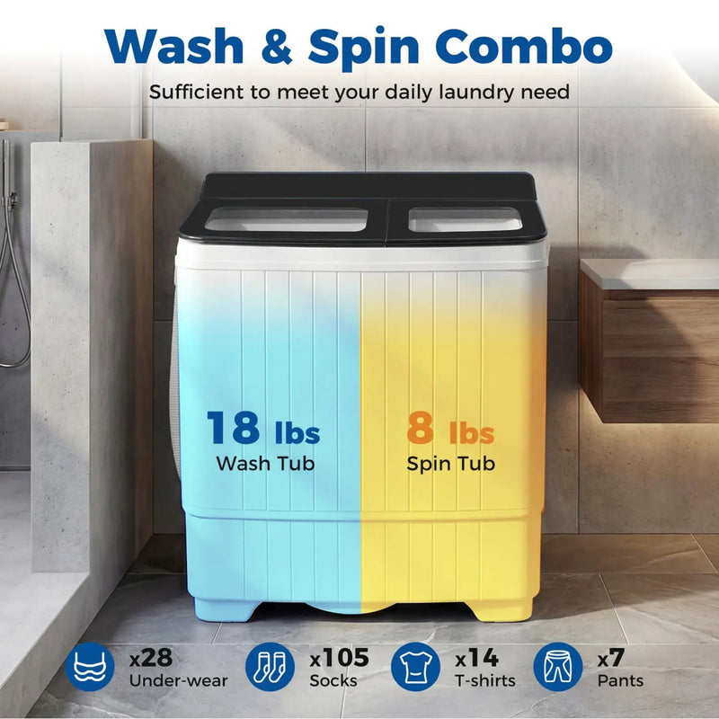 Portable Washing Machine with 18 LBS Washer and 8 LBS Spinner Combo by DirectDeals