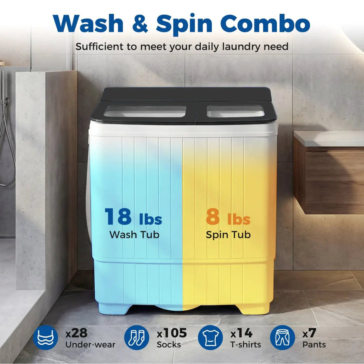 Portable Washing Machine with 18 LBS Washer and 8 LBS Spinner Combo, photo 4 of 24