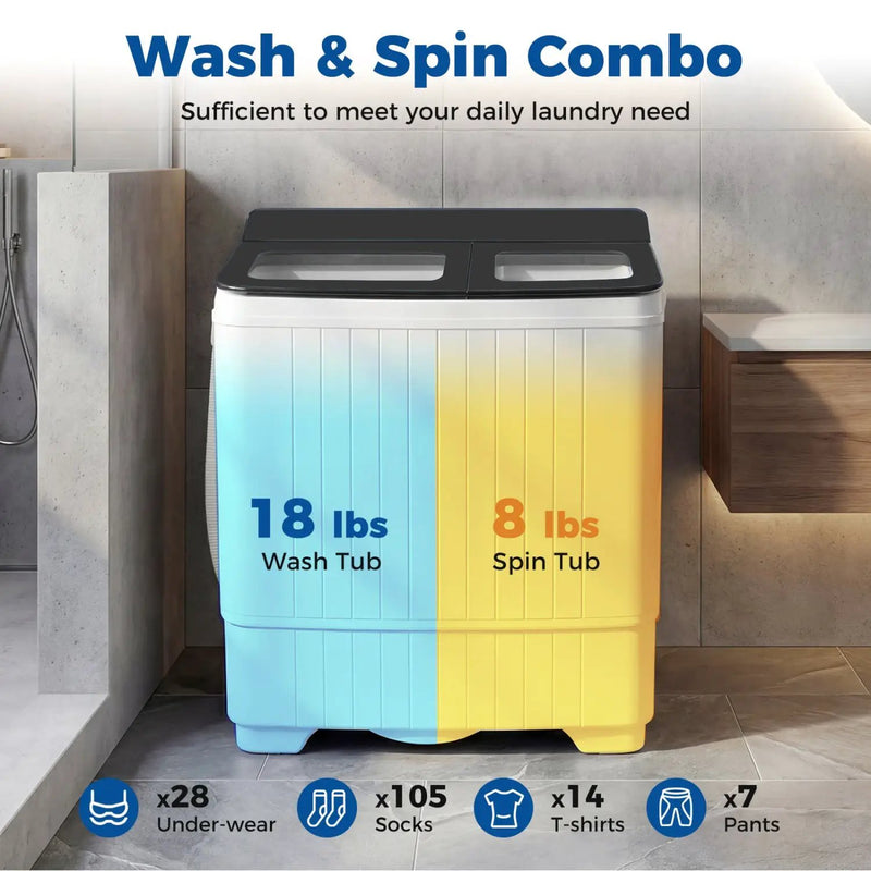 Portable Washing Machine with 18 LBS Washer and 8 LBS Spinner Combo by DirectDeals