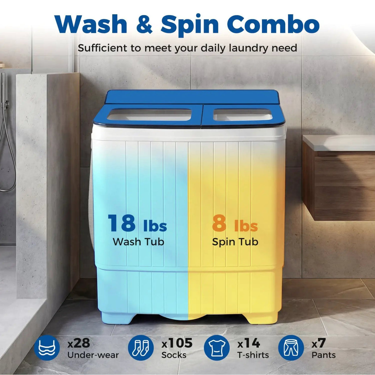 Portable Washing Machine with 18 LBS Washer and 8 LBS Spinner Combo, photo 6 of 24