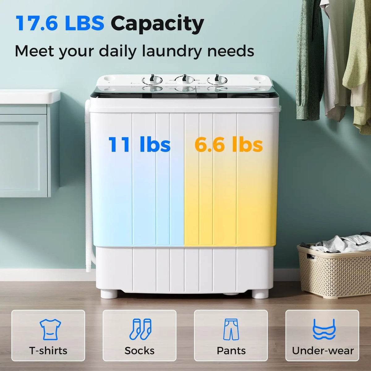 17.6 lbs Portable Washing Machine with Drain Pump, photo 6 of 9