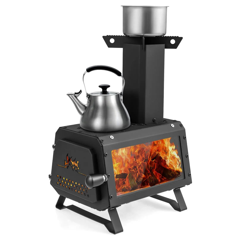 Patented Portable Wood Camping Burning Stove Heater with 2 Cooking Positions by DirectDeals