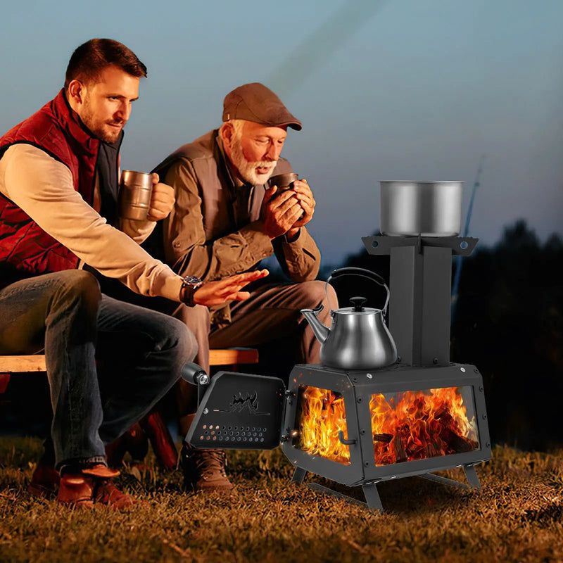 Patented Portable Wood Camping Burning Stove Heater with 2 Cooking Positions by DirectDeals