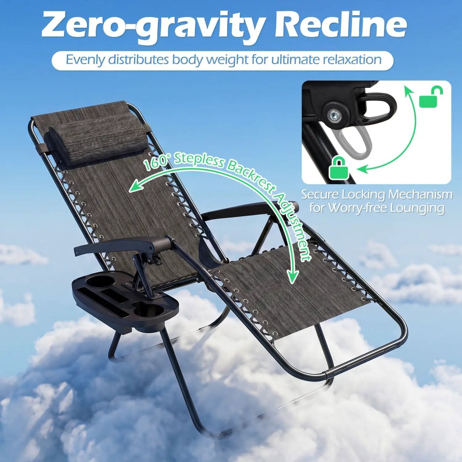 Zero Gravity Recliner Chair with Cup Holder and Pillow by DirectDeals