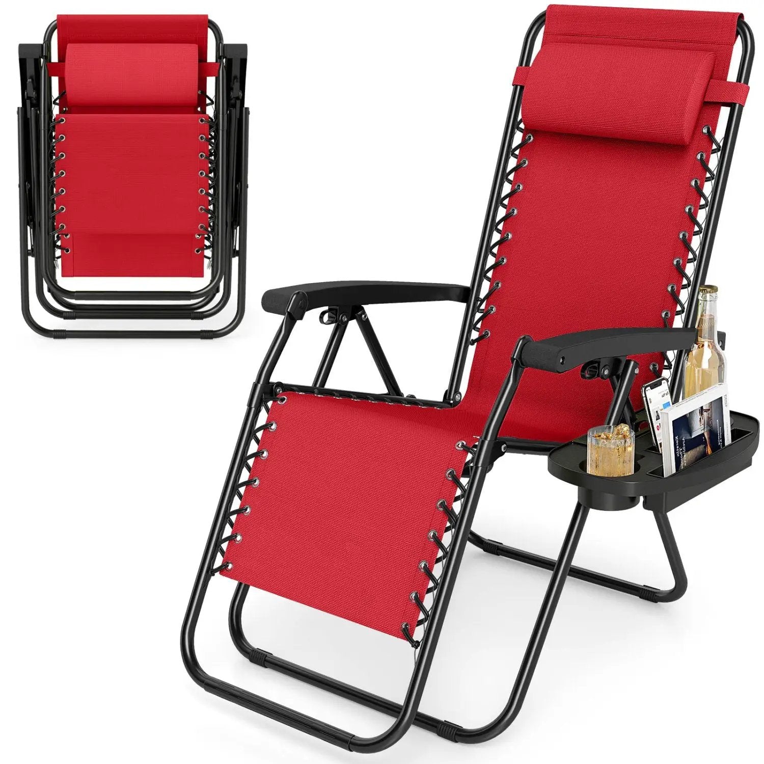 Zero Gravity Lounge Chairs Set of 2 with Cup Holders by DirectDeals