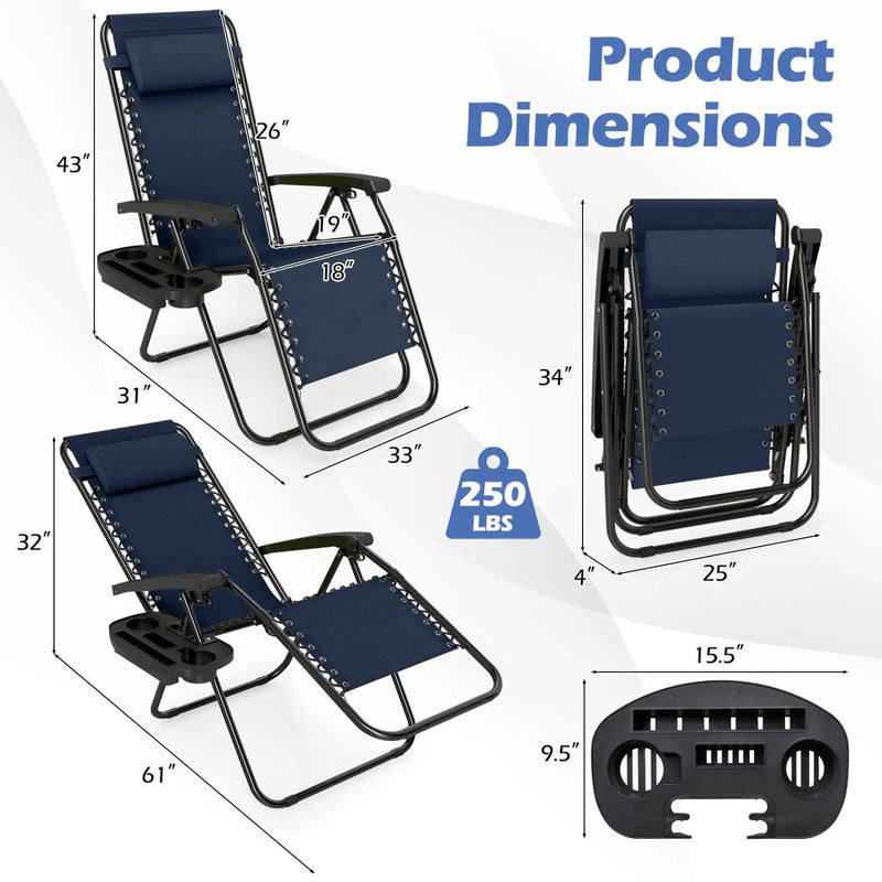 Zero Gravity Lounge Chairs Set of 2 with Cup Holders by DirectDeals