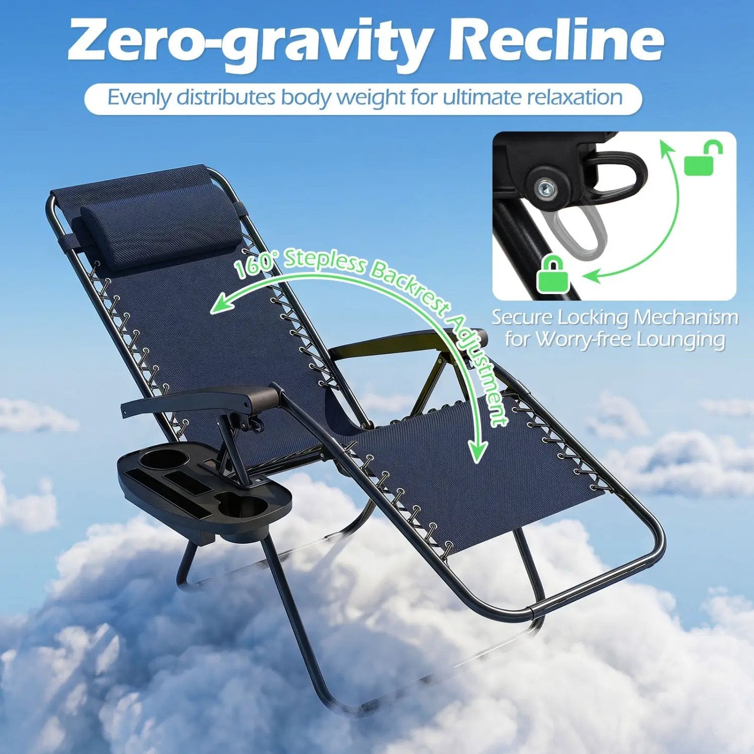 Zero Gravity Lounge Chairs Set of 2 with Cup Holders by DirectDeals