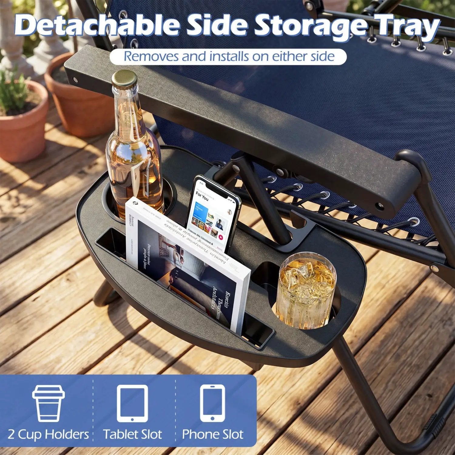 Zero Gravity Lounge Chairs Set of 2 with Cup Holders by DirectDeals