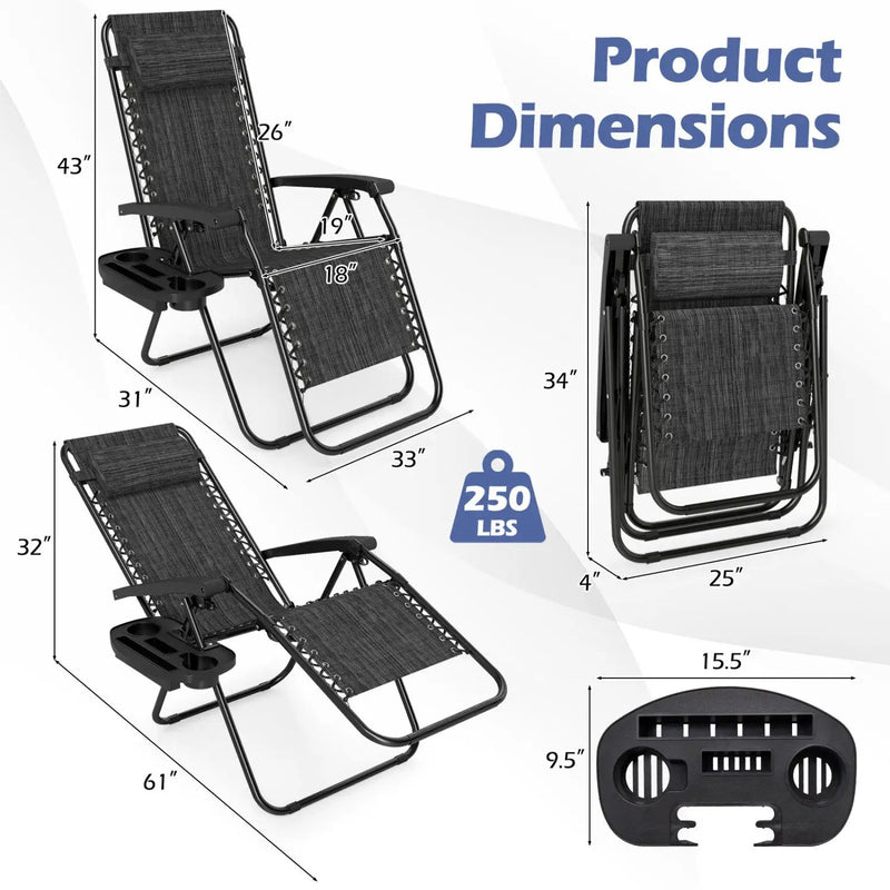 Zero Gravity Lounge Chairs Set of 2 with Cup Holders by DirectDeals