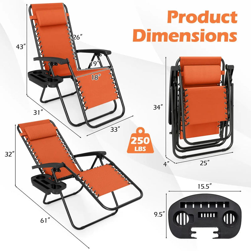 Zero Gravity Lounge Chairs Set of 2 with Cup Holders by DirectDeals