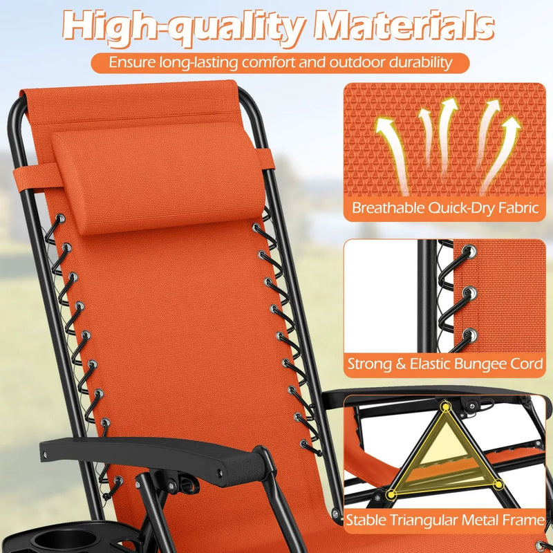 Zero Gravity Lounge Chairs Set of 2 with Cup Holders by DirectDeals