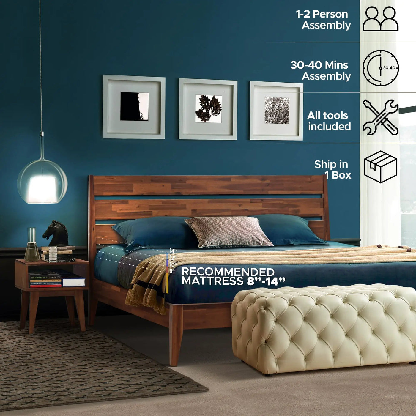 [Buy 1 Get 1] Emery Solid Wood Bed Frame & Nightstand by Megsu