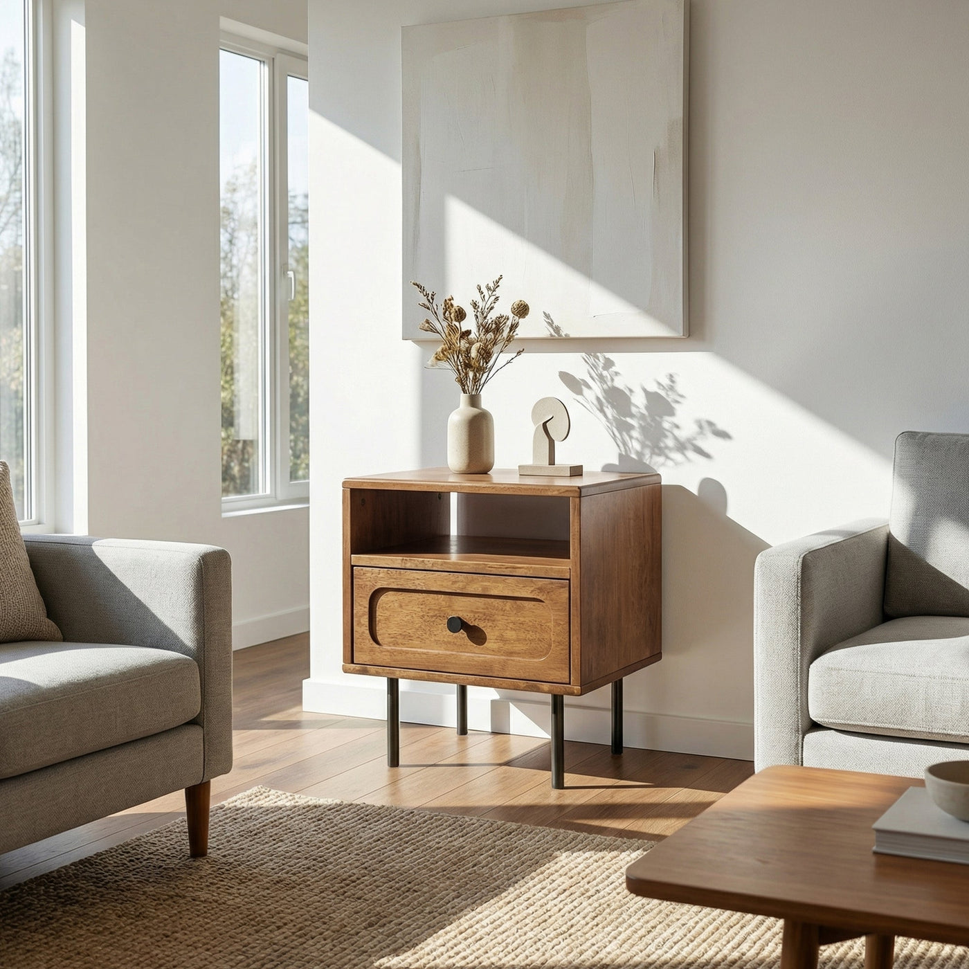 Savana Solid Wood Single-Drawer Nightstand by Megsu