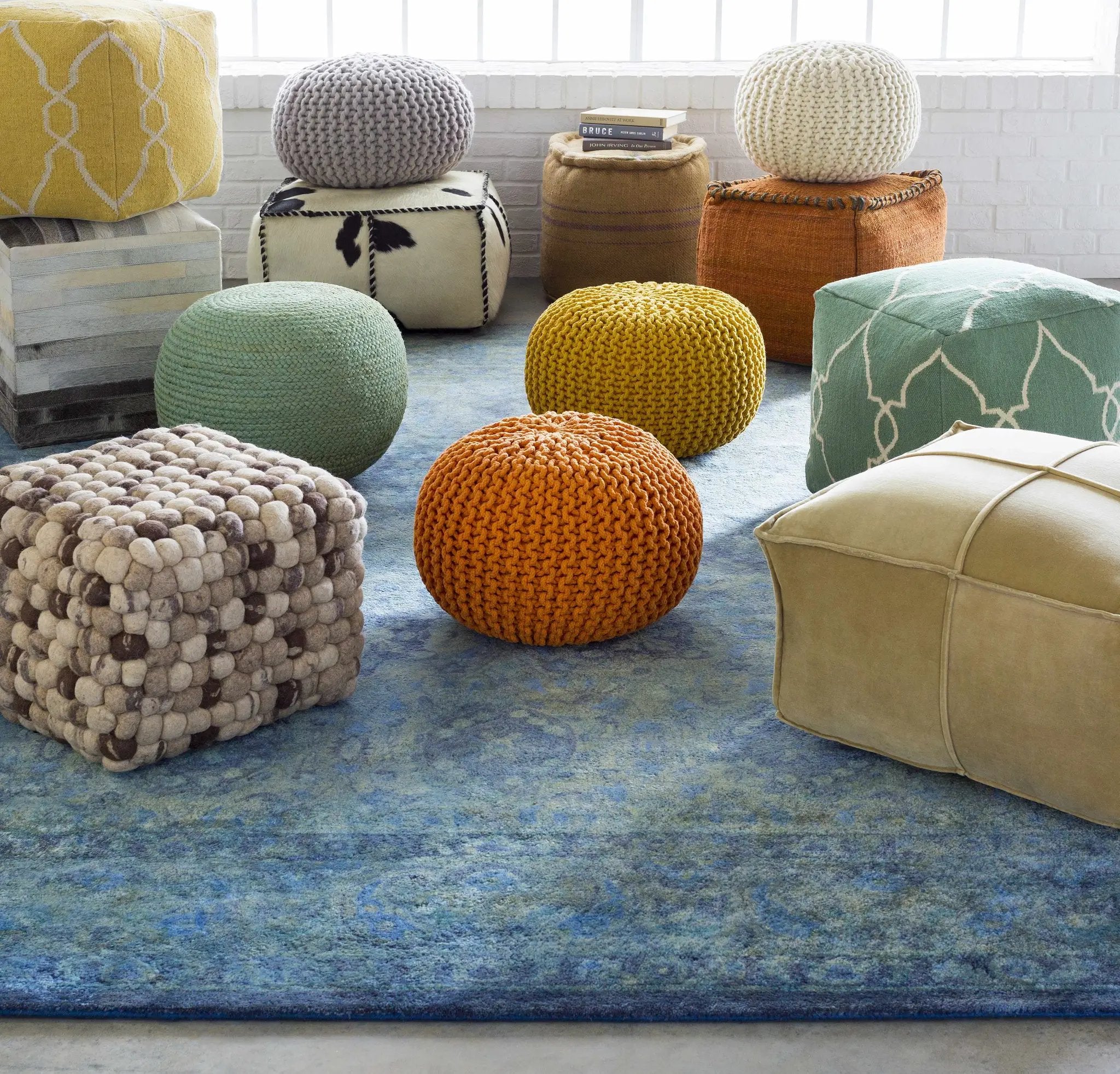 Jenkinjones Knitted Aqua Jute Pouf by Boutique Rugs