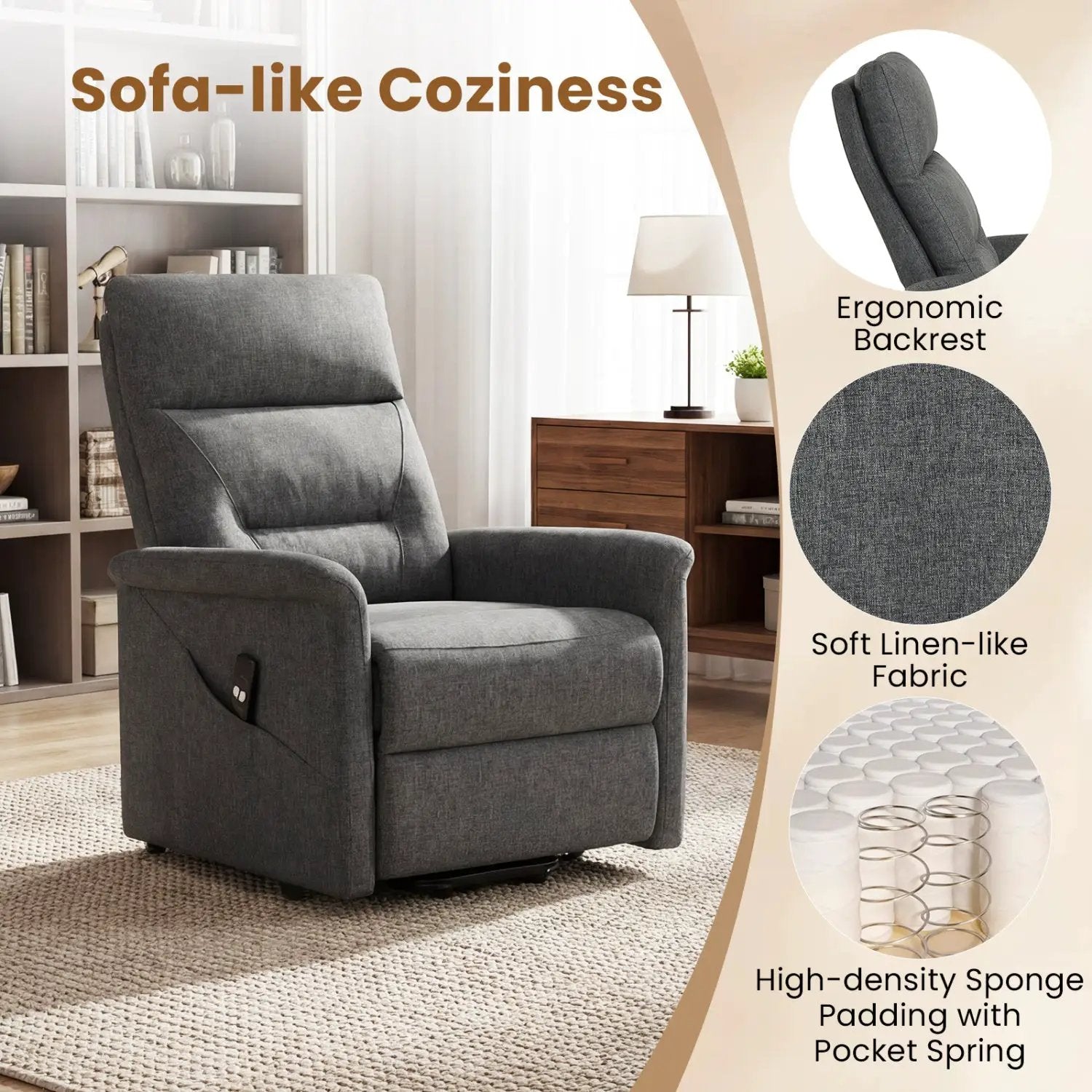 Power Lift Recliner Chair for Elderly with Remote Control and Side Storage Pocket by DirectDeals