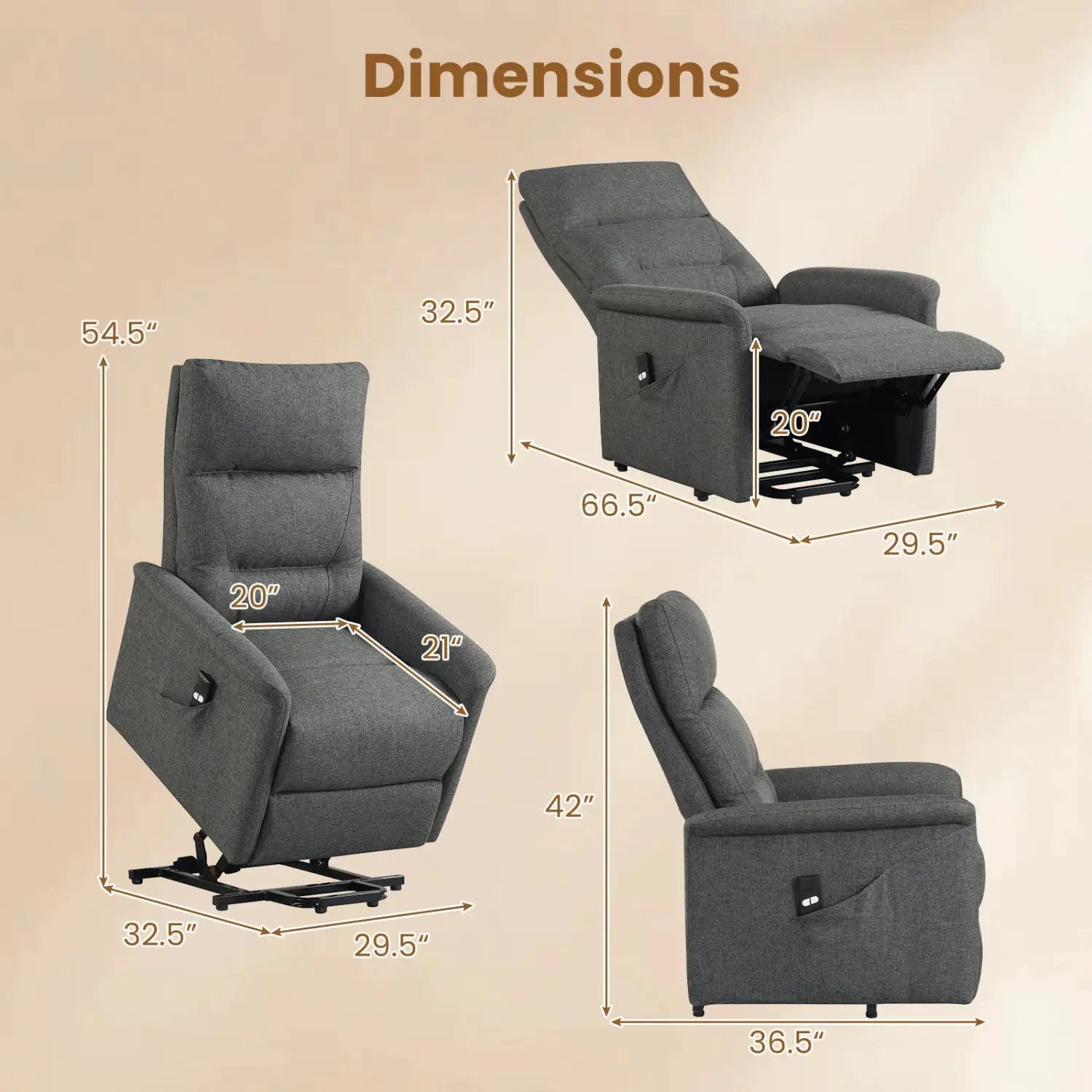 Power Lift Recliner Chair for Elderly with Remote Control and Side Storage Pocket by DirectDeals
