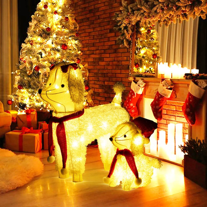 Pre-lit Mama and Baby Poodle Dogs with 60 Warm White LED Lights by DirectDeals