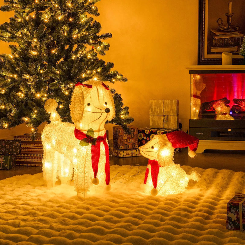 Pre-lit Mama and Baby Poodle Dogs with 60 Warm White LED Lights by DirectDeals