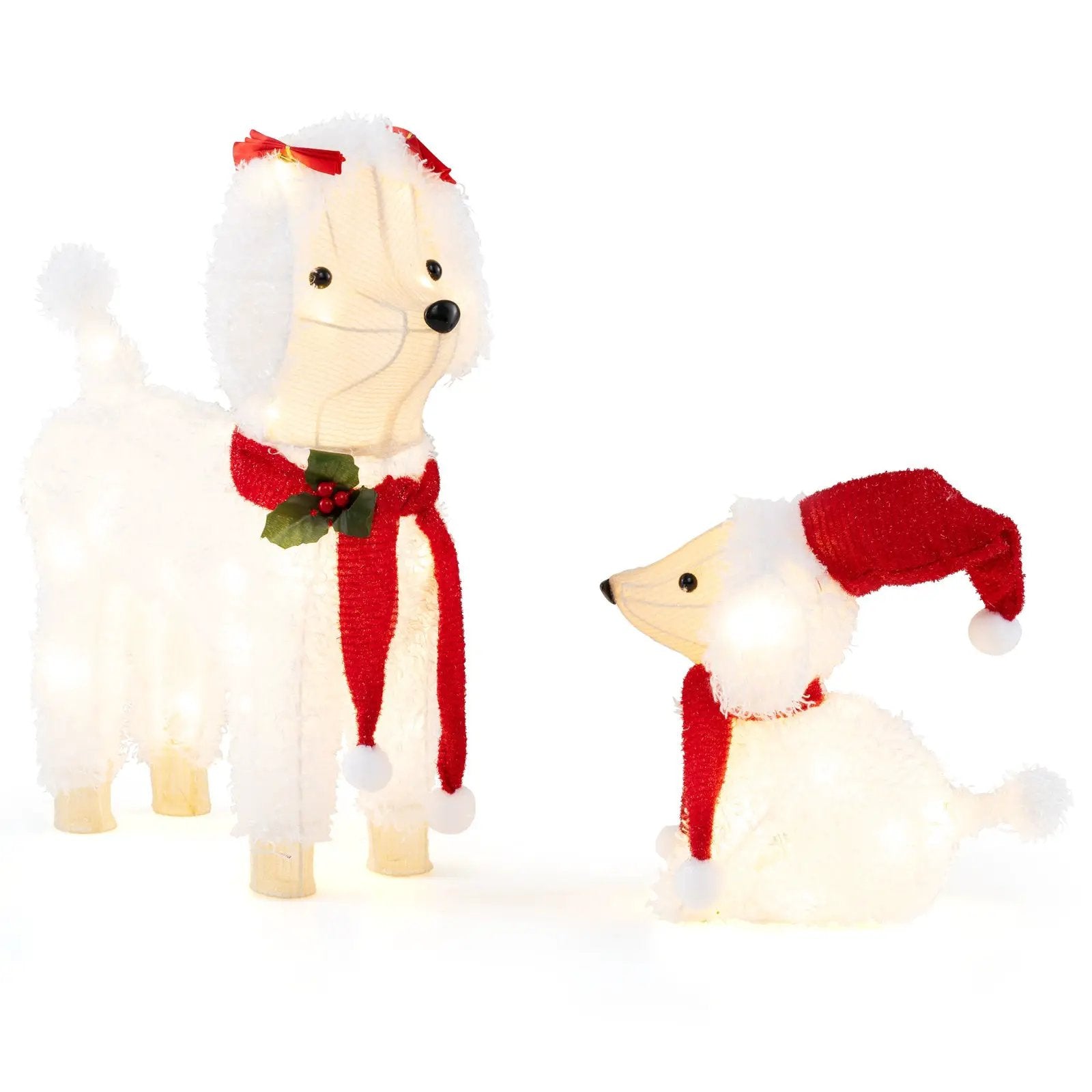 Pre-lit Mama and Baby Poodle Dogs with 60 Warm White LED Lights by DirectDeals