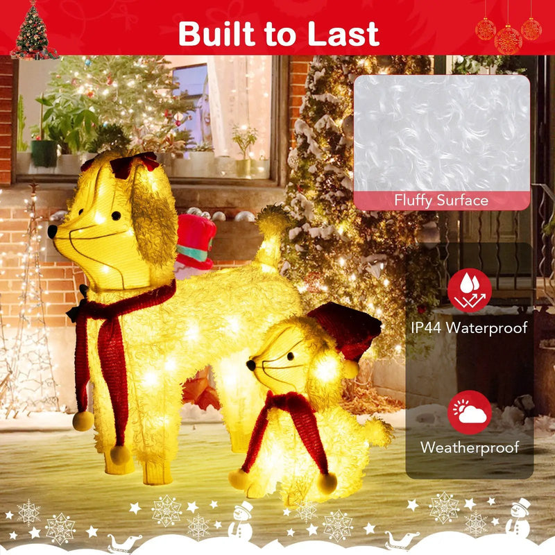 Pre-lit Mama and Baby Poodle Dogs with 60 Warm White LED Lights by DirectDeals