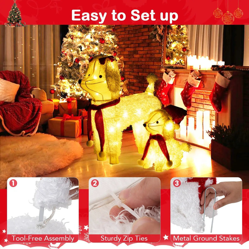 Pre-lit Mama and Baby Poodle Dogs with 60 Warm White LED Lights by DirectDeals