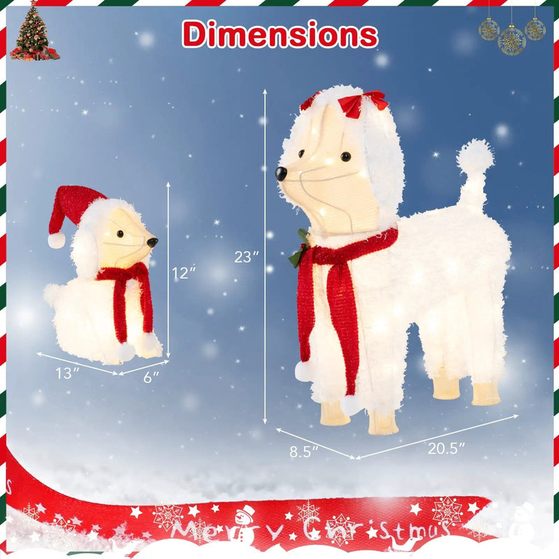 Pre-lit Mama and Baby Poodle Dogs with 60 Warm White LED Lights by DirectDeals