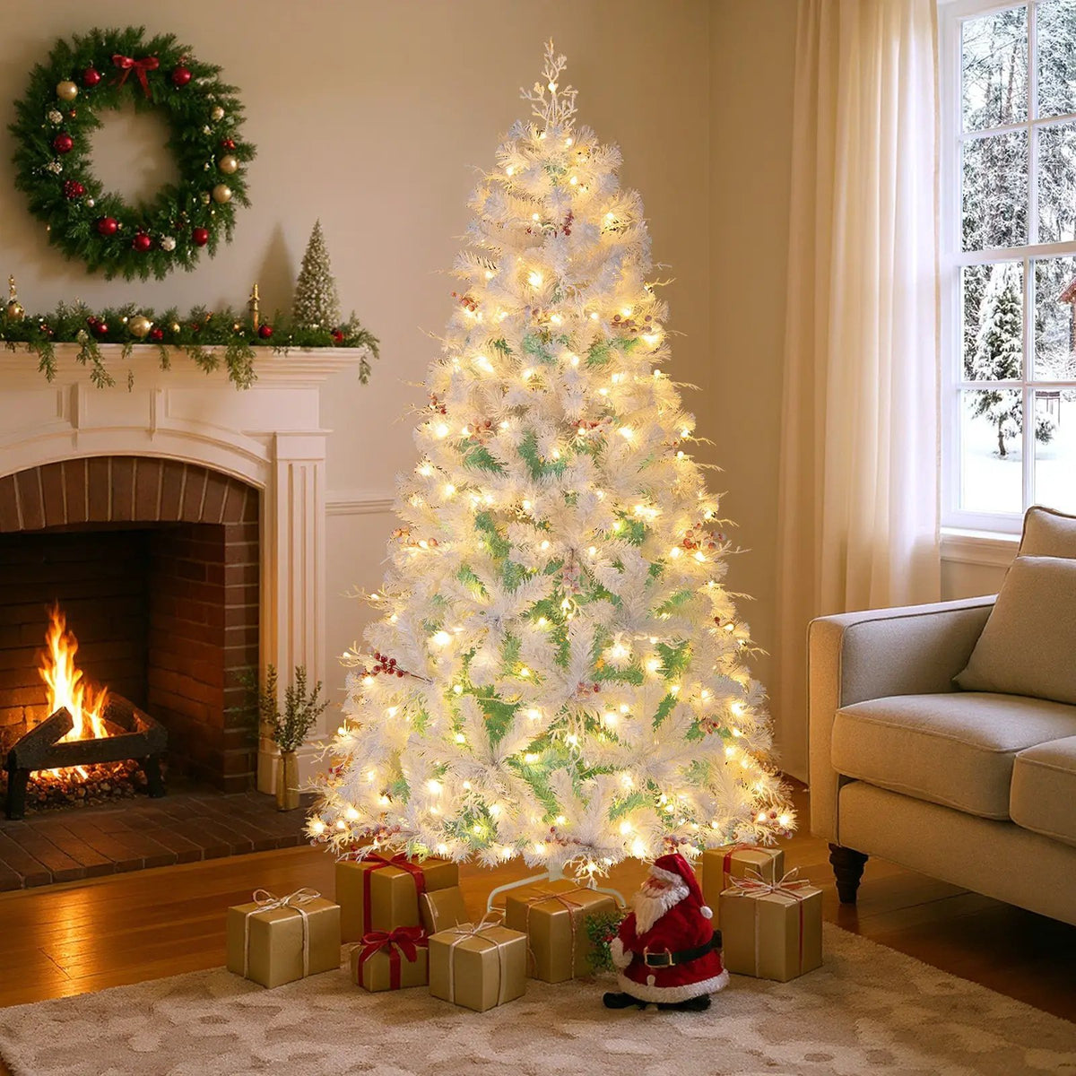 Pre-Lit Artificial Christmas Tree with Snow Flocked Branch Tips, photo 15 of 16